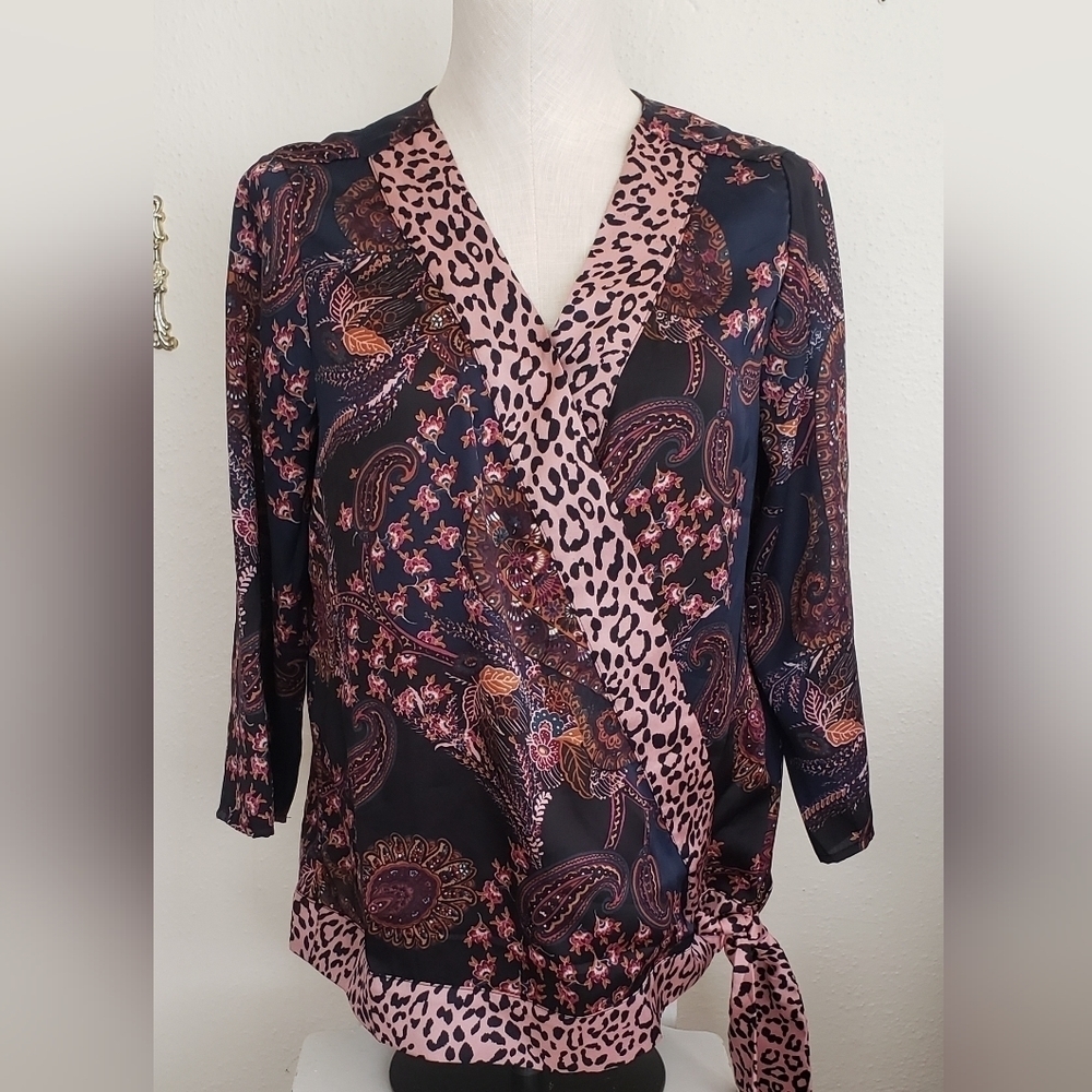 NWT Dressbarn Womens Small 3/4 Sleeve Kimono Style Cheetah Paisley Top